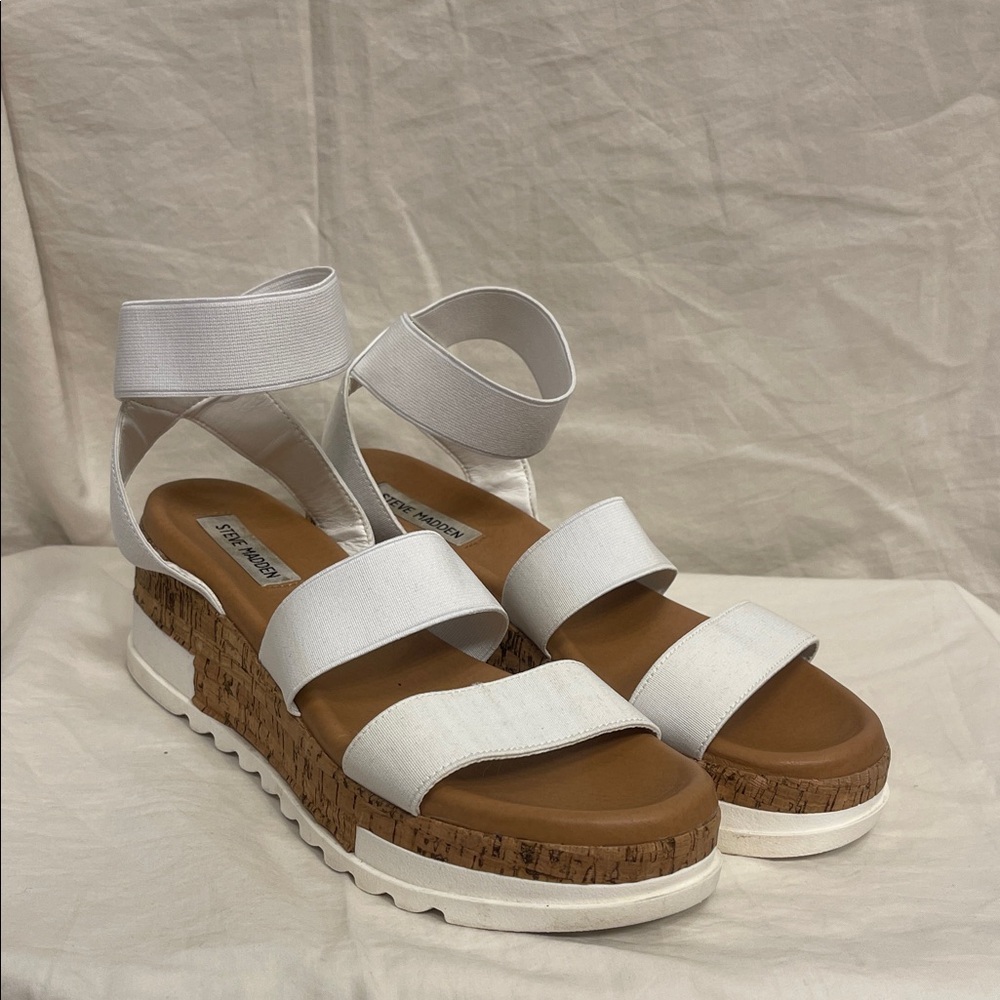 Steve Madden White Cork Platform Sandals